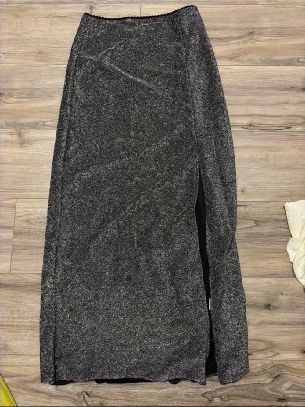 Women's Black Metallic Maxi Skirt with Side Slit